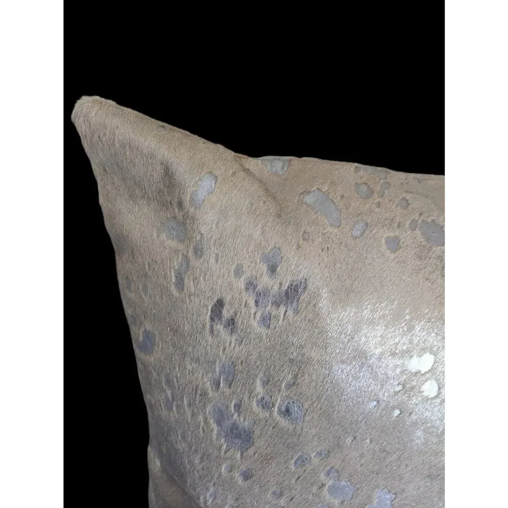 Silver Metallic Cowhide Leather Throw Pillow Decorative Western 19